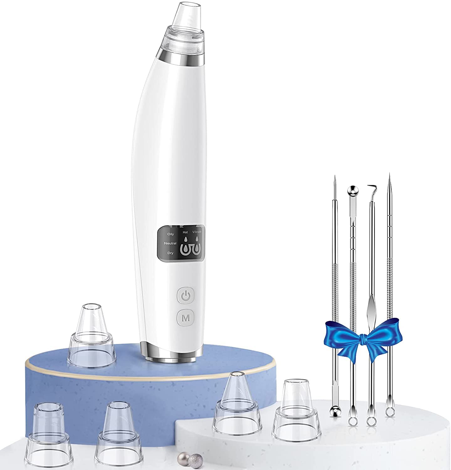 Porensauger Mitesserentferner mit 6 Ersatzsonden 4 Komedonenquetscher Set