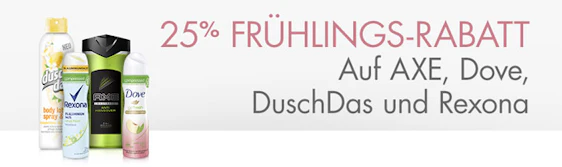 25% Rabatt auf ausgewählte Produkte von Axe, Dove, DuschDas und Rexona - bei Amazon