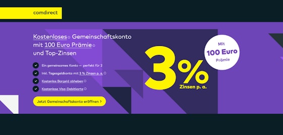 Hammer! Kostenloses Gemeinschaftskonto mit 100€ Prämie bei comdirect 🤲 mit 3% Tagesgeld & weltweit gratis Bargeld abheben