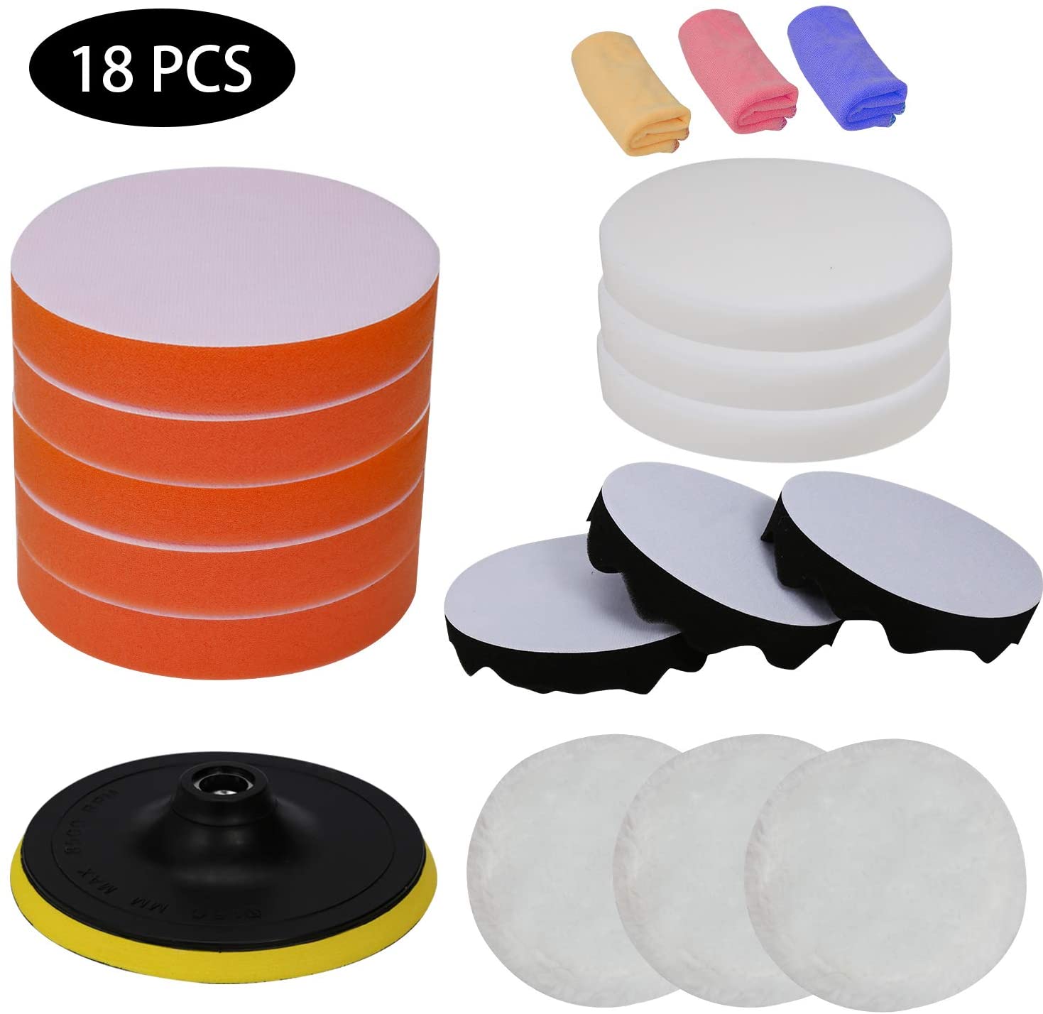 Hengda 18 Pcs Auto Polierschwamm Set, 6 Inchs Polierteller aus Schwamm und Wolle Polieraufsatz 