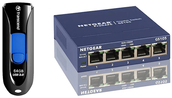 Transcend JetFlash 790K 64GB ab 22€ und NetGear GS105GE 5er Gigabit Ethernet Switch ab 17€ bei Amazon