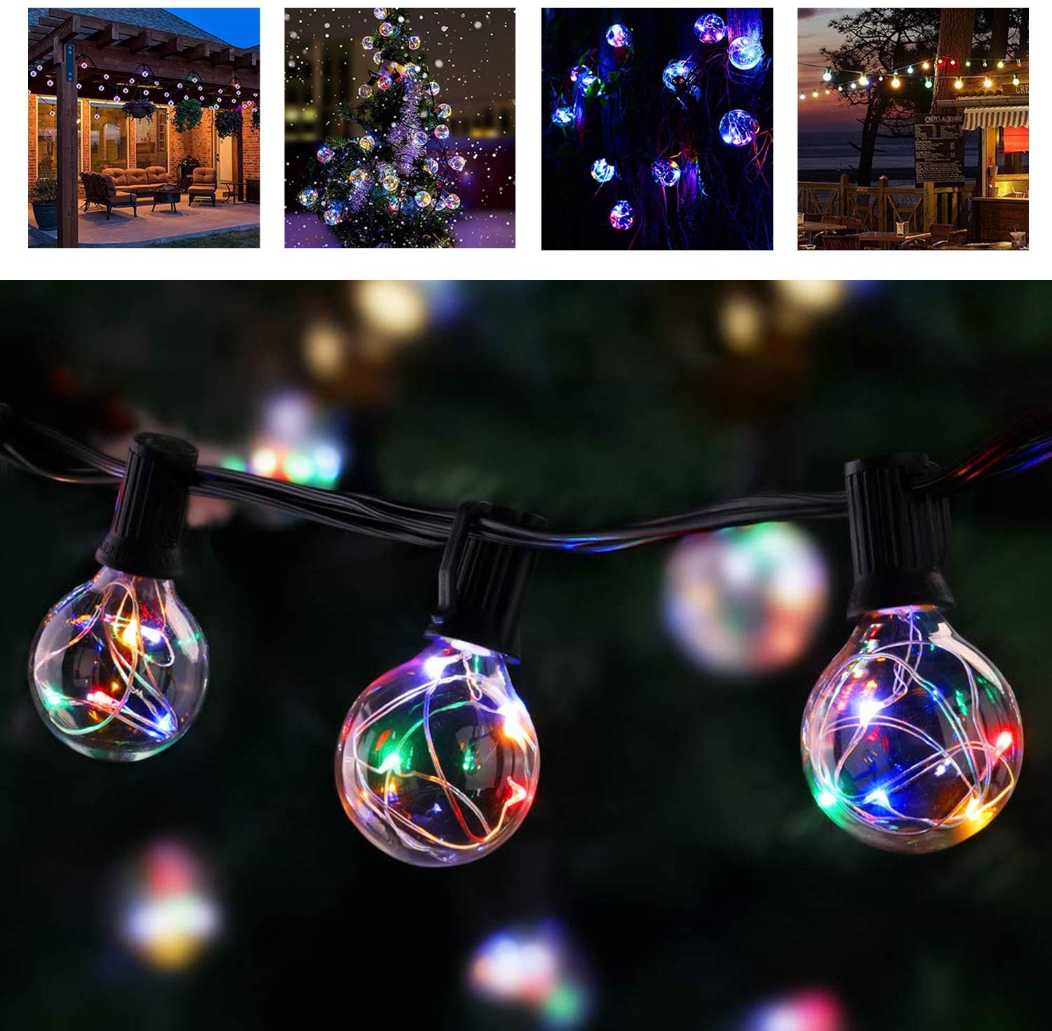 VINGO Bunt LED Lichterkette Außen 10m Lichterkette G40 Glühbirnenl 30er Globe Birnen 8 Modi IP44