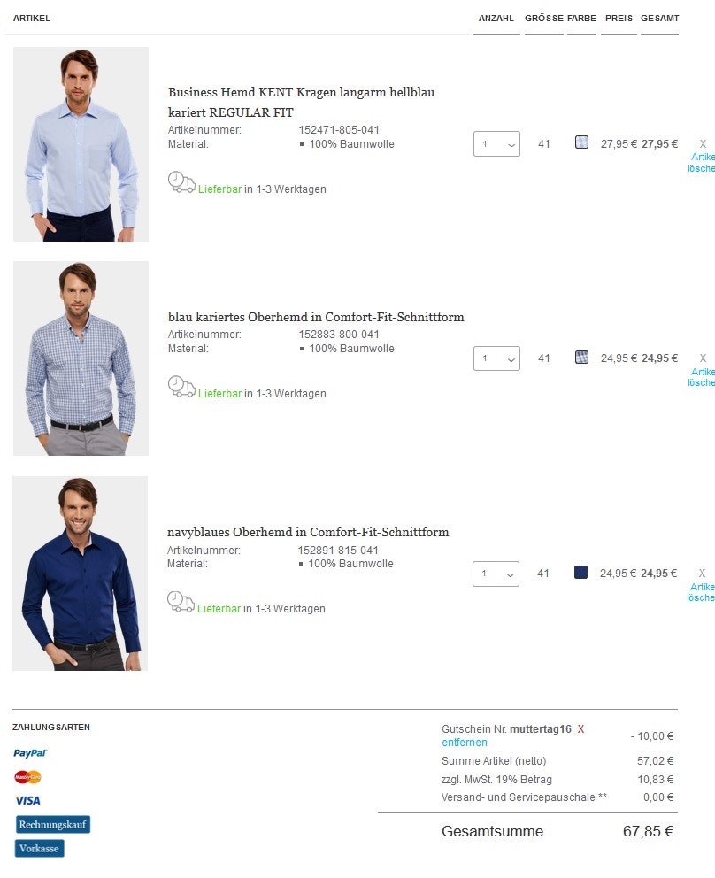 sale bei schiesser beispiele