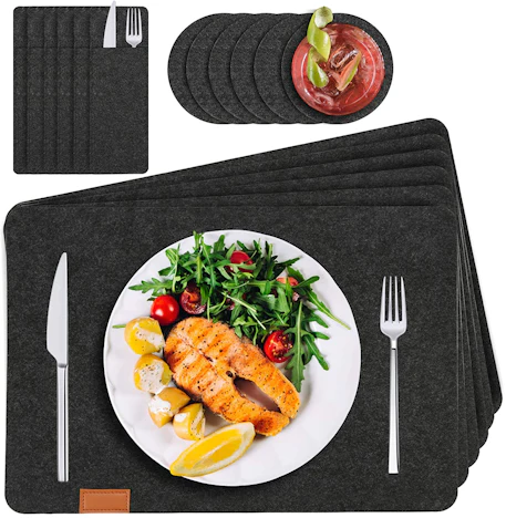 Hengda 6er Set Tischset Platzset, rutschfest und Waschmaschinenfest Anthrazit Filzmatte