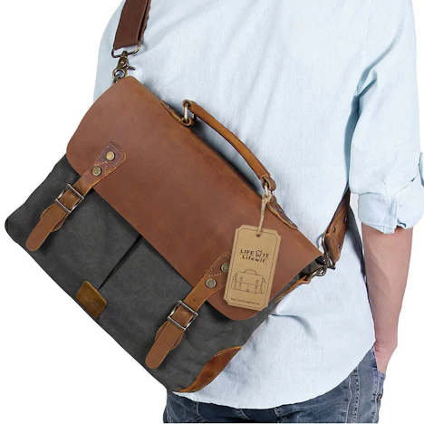 Lifewit Umhängetasche 15,6 Zoll aus Canvas und Büffelleder für 29,99 EUR inkl. Versand