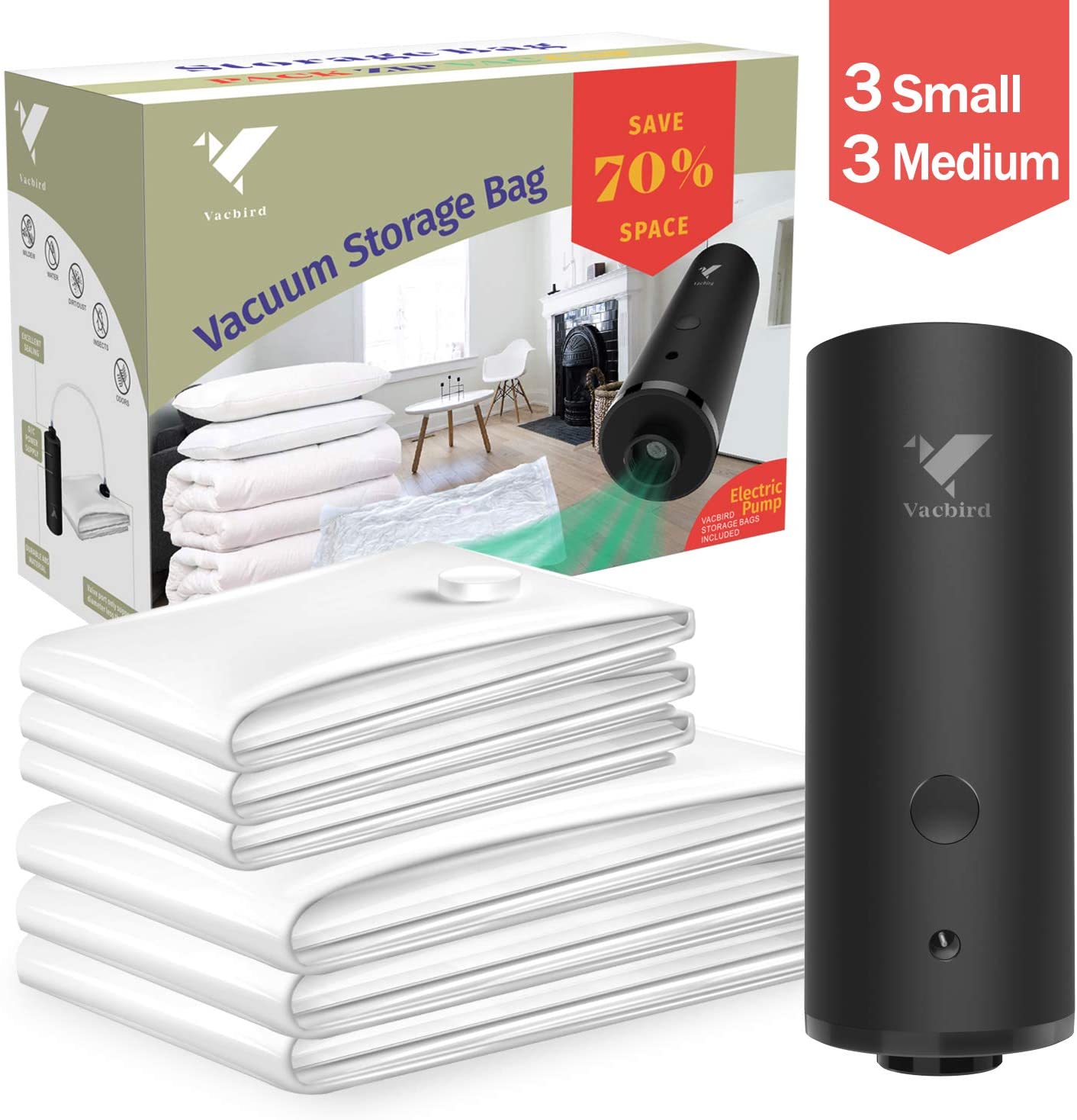 ​Vakuumbeutel mit elektrischer Pumpe, 6 STÜCKE