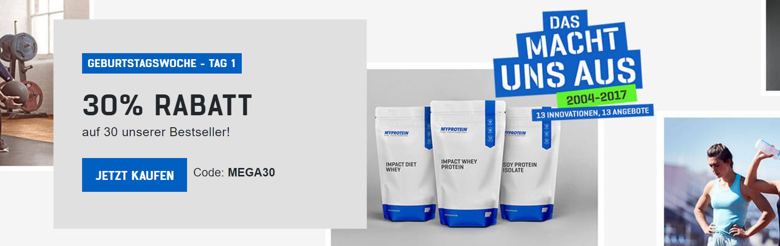 30% Rabatt auf die Bestseller von MyProtein - z.B. 5.000g Impact Whey ab 41€