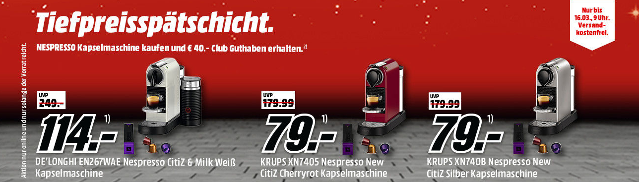 Tiefpreisspätschicht bei Media Markt - günstige Nespresso-Maschinen