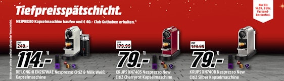 Tiefpreisspätschicht bei Media Markt - günstige Nespresso-Maschinen