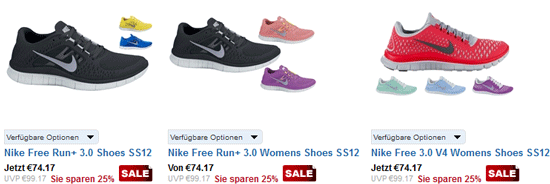 Adidas CC Chill Clima Cool für 65€ / Nike Free Run +2 für 65€ und Nike Free Run +3 für 74€