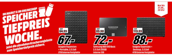 Speicher-Tiefpreiswoche bei Media Markt am 20.04.2018 - z.B. Seagate 6 TB Backup Plus HUB Desk 3.5 Zoll Externe Festplatte für 119€