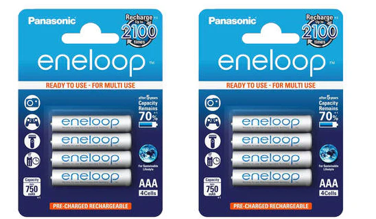 16x Panasonic Eneloop + 4 Akkuboxen für 27€ - neuste Version BK-3MCCE mit bis zu 2.100 Ladezyklen