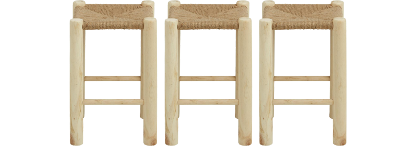 3x Echtholz-Hocker für 19€ - mit Sitzfläche aus Sisalseil