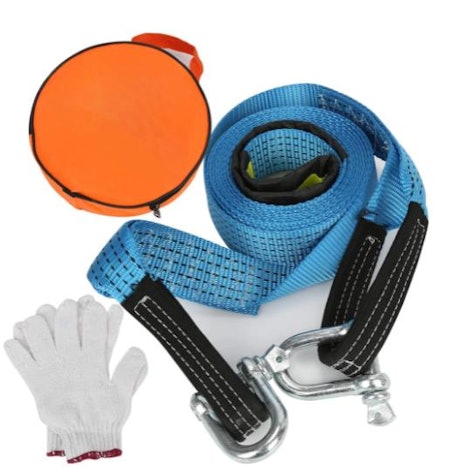 BMOT 8 Tonnen 5 m * 2 mm * 5 cm Abschleppseil mit 2 Karabinerhaken inkl. Tasche