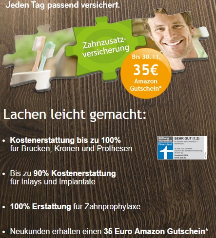 Zahnzusatzversicherung von asstel mit 35€ Amazon Gutschein