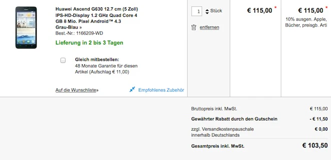 warenkorb huawei g 630 schnaeppchenfuchs