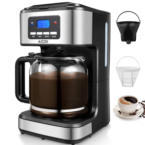 Programmierbarer Kaffeemaschine, Automatische Warmhaltefunktion, Anti-Drip-Funktion, 12 tassen, Dauerfilter