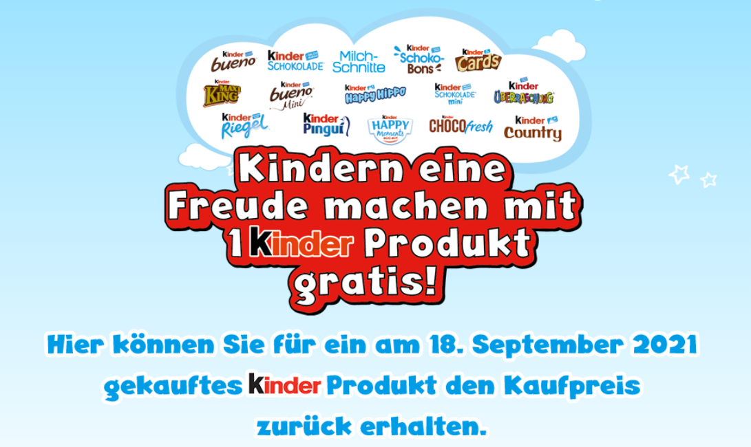 Nur heute! 🍫🧒 1 Produkt von kinder Schokolade gratis - mit Geld-zurück-Garantie