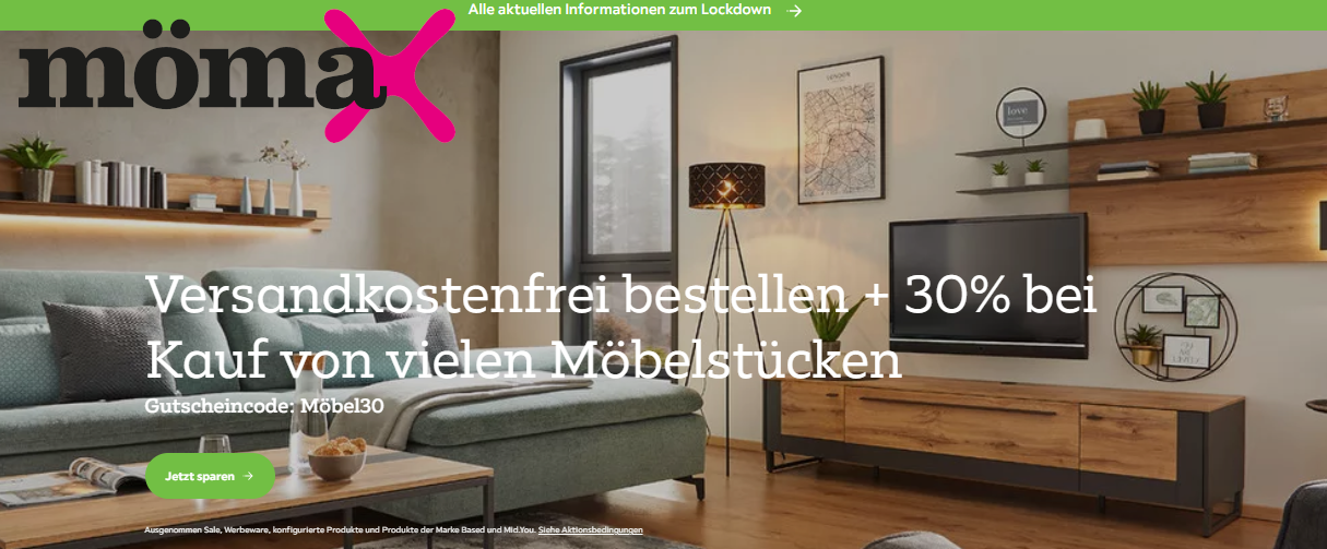 Versandkostenfrei bestellen + 30% Rabatt auf fast alles bei Mömax – z.B.: Smeg Vollraumkühlschrank FAB28LBL3 für 944€