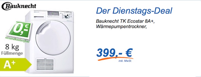 Bauknecht TK Ecostar 8A+ für 399€ – Wäschetrockner mit 8 kg Fassungvermögen, EEK A+