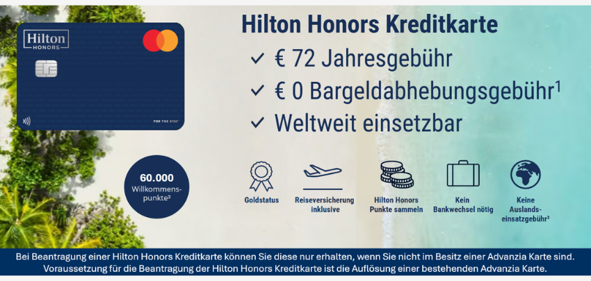 👑 Luxus-Upgrade! Hilton Honors Kreditkarte mit 60.000 Punkten + dauerhaftem Goldstatus für 72€/Jahr 🔥