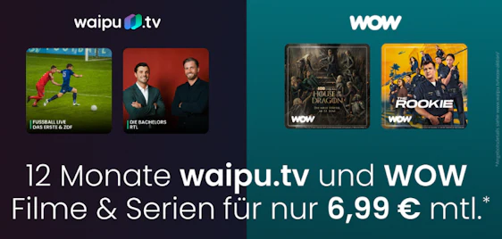 MEGA Streamingdeal⚡ 1 Jahr waipu.tv + WOW Filme & Serien 📺 | Nur 6,99€ mtl. (statt: 17,49€)