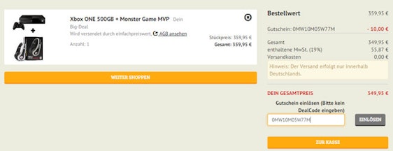 Xbox One 500GB inkl. Monster MVP Gaming-Headset für 350€