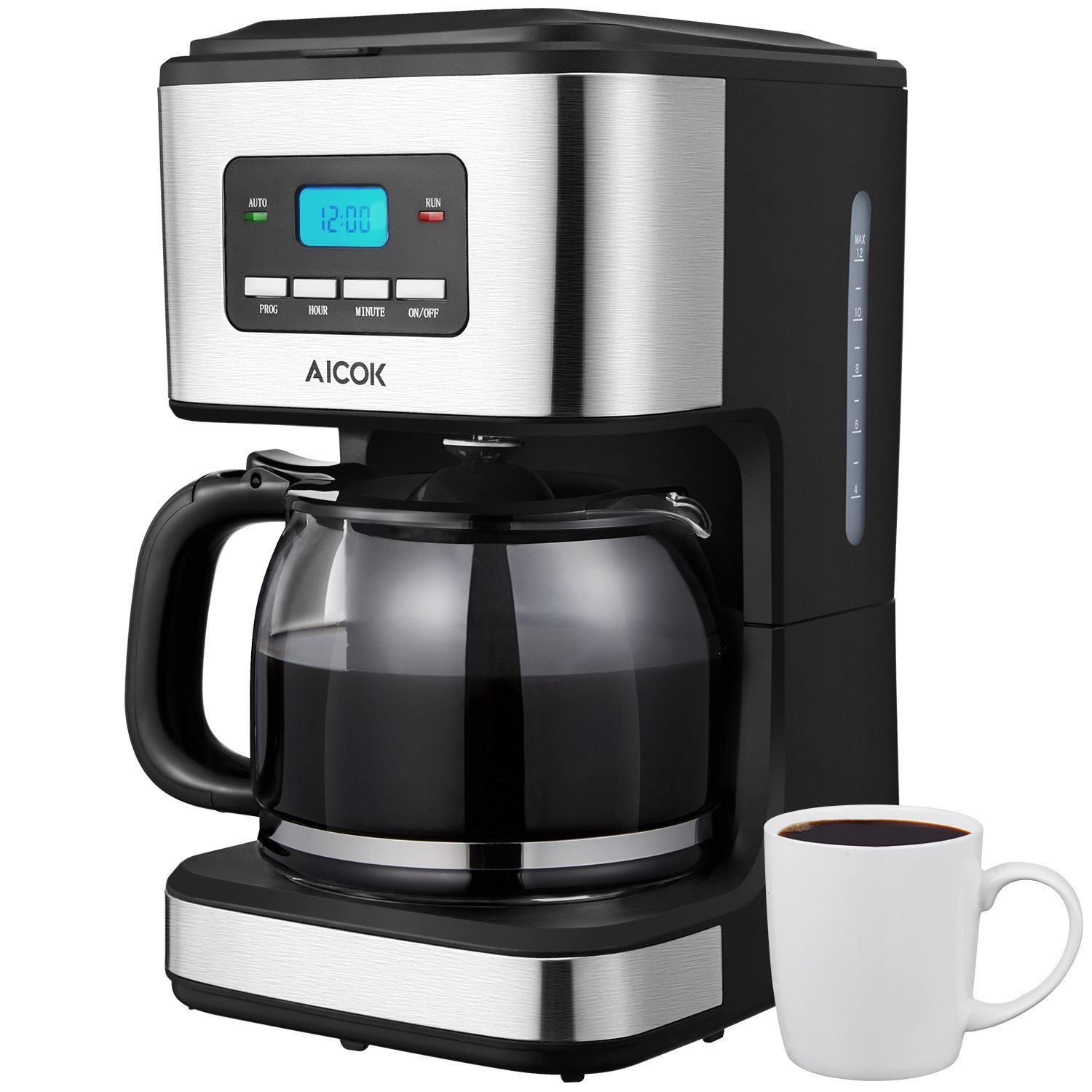 Aicok 12 Tassen Kaffeemaschine mit Timer 1.8L Glaskanne für 26.99€