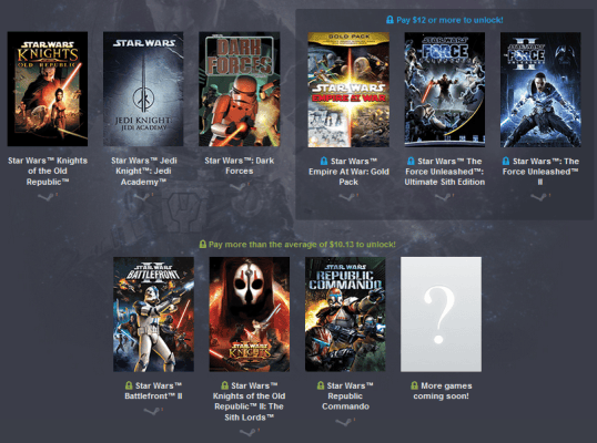 Star Wars Humble Bundle - z.B. mit Knights of the Old Republic 1+2, Battlefront 2, Force Unleashed 1+2