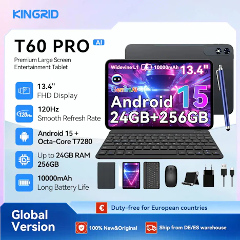 KINGRID T60 PRO Android 15 Tablet mit Tastatur, 13,4 Zoll, 24GB+256GB