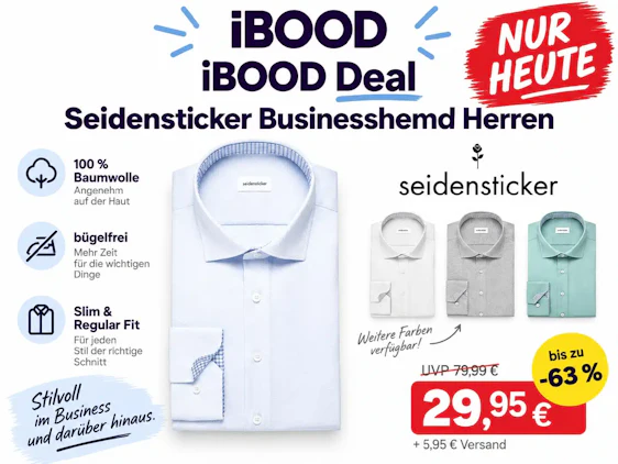 Seidensticker Businesshemd aus 100 % Baumwolle, bügelfrei, Slim/Regular Fit für 29,95 € bei iBOOD