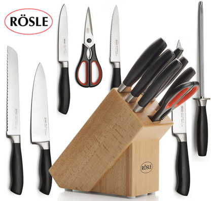 Rösle Messerblock (mit 5 Messern, Messerschleifer und Schere) für 56€