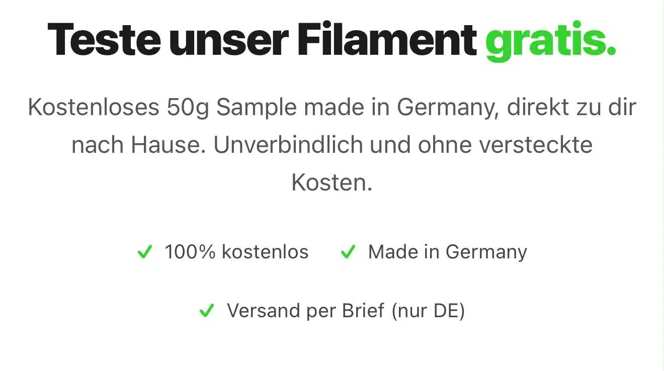 Kleine kostenlose Filament Probe für den 3D Drucker