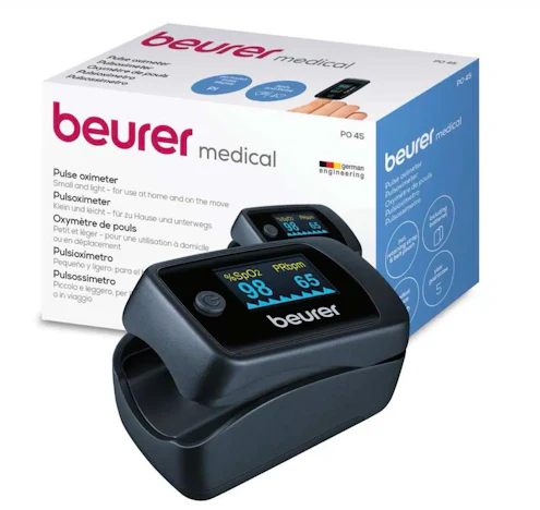 Beurer PO 45 Pulsoximeter, Messung von Sauerstoffsättigung (SpO2), Herzfrequenz (Puls) in schwarz für 19,99€(statt 26,25€)