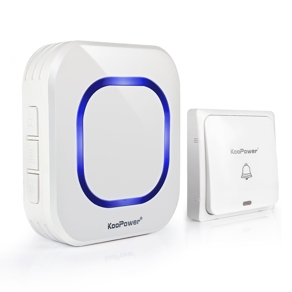 [Keine Batterie Benötigt] KooPower Funk Türklingel, 1 Plug-in Transmitter 1 Steckdosen empfänger Wasserdicht Kabellose Türklingel Set t