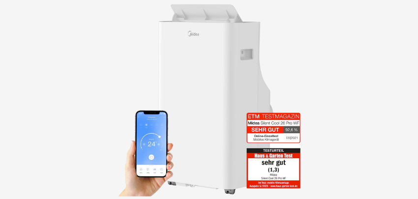  Midea Silent Cool 26 Pro WF für 425€ - mobiles Klimmagerät bis 88m³ / 33㎡ Raumgröße