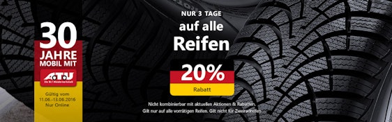 20% Rabatt auf alle vorrätigen Reifen bei ATU