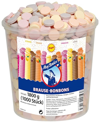 1.000 Stück! Ahoj-Brause Brause-Bonbons (1860 g) für 9,50€ - Zitrone, Himbeere, Cola, Orange