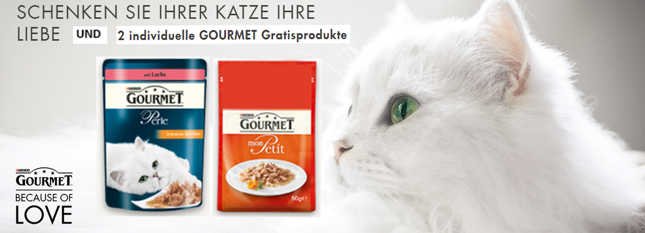 Gratis Katzenfutter: 2 Purina Gourmet Beutel bestellen