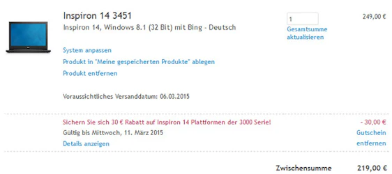 Dell Inspiron 14 3451 für 197€ - günstiges 14" Notebook mit 2GB RAM, Intel Celeron N2840 und 500GB HDD *UPDATE3*