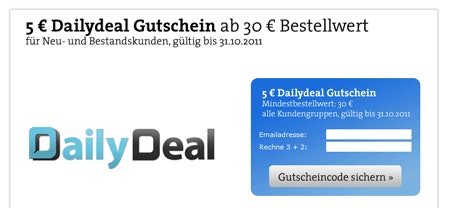 Individuelle 5€ Dailydeal Gutscheine (ab 30€) - für Neu- und Bestandskunden