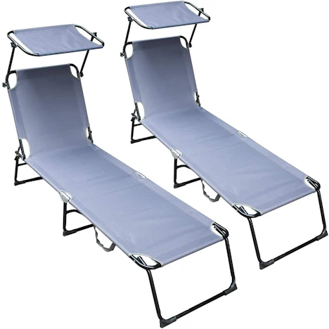 Hengda 2er Set Freizeitliege atmungsaktiv mit Dach, 189x55x27 cm klappbar verstellbar Aluminiumrahmen, Grau/Schwarz