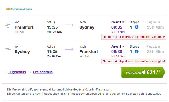 Australien: Frankfurt nach Melbourne oder Sydney ab 812€ - Hin- und Rückflug mit Vietnam Airlines