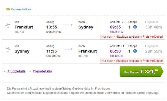 Australien: Frankfurt nach Melbourne oder Sydney ab 812€ - Hin- und Rückflug mit Vietnam Airlines