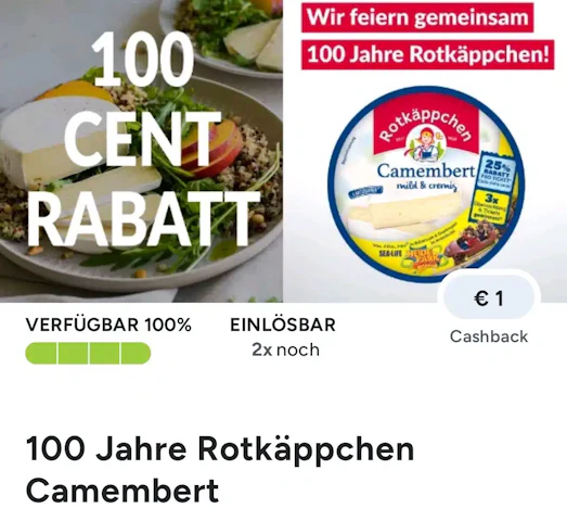 Marktguru: 1 € Cashback auf Rotkäppchen Camembert