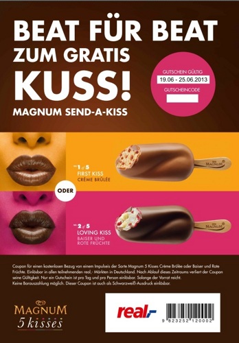 [BUNDESWEIT] Eis essen und Geld verdienen! - Magnum 5 kisses Crème Brûlée oder Baiser und Rote Früchte bei real,- gratis und 40 Cent Rückgeld!