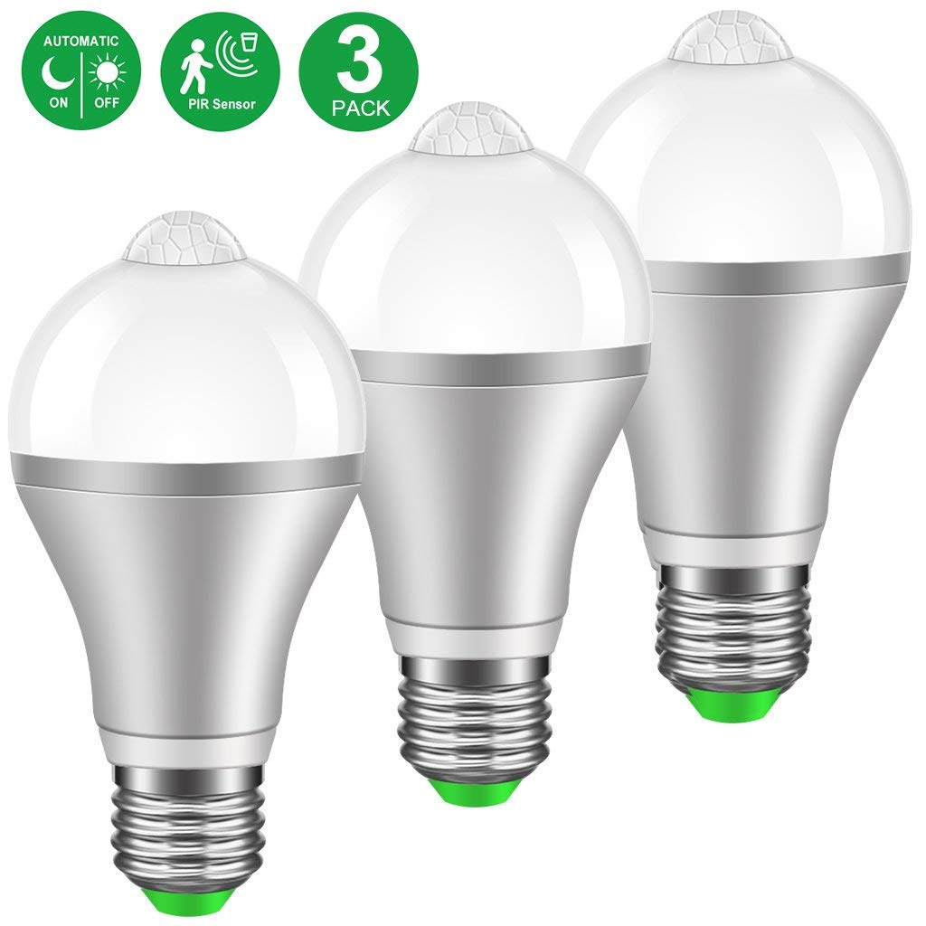 LED Lampen mit Bewegungsmelder  E27 9W 6000K Kaltweiß - 3 Stück
