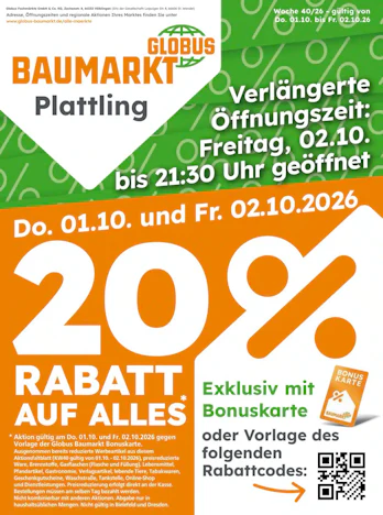Globus Baumarkt 20% auf alles - Regional im Handel