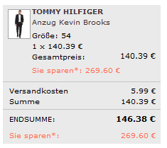 Tommy Hilfiger Anzug "Kevin Brooks" für 146€ - schwarz und regulärer Fit