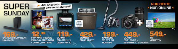 Saturn Super Sunday - z.B. 3D 42" LG TV oder Garmin Dash Cam